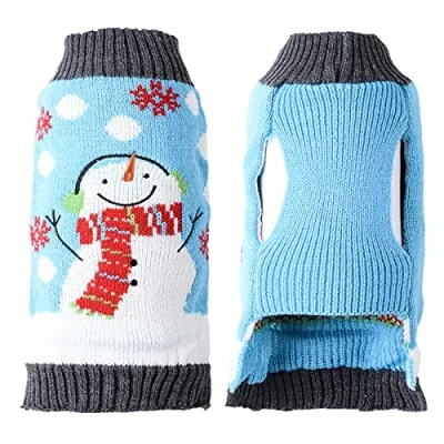 Image of TENGZHI Pet Dog Christmas Sweater Embroidered Reindeer Elf Clown Turtleneck Ugly Sweaters Jumper For Small Medium Large Dogs,Knitwear Winter Puppy Cat Xmas Clothes Costume (Medium, Blue Snowman)