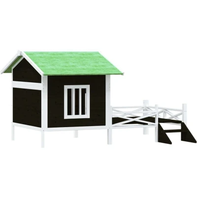 Image of vidaXL Dog Kennel in Grey Solid Pine Wood and Plywood Green Water Resistant Roof Ideal for Pets