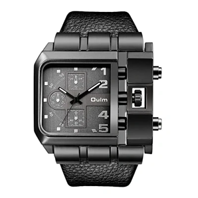 Image of JewelryWe Mens Military Watch Big Square Dial Quartz Casual Sports Leather Wristwatch