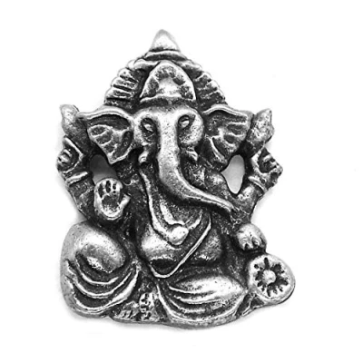 Image of Ganesh Hindu Elephant God Pin Badge in Grey Burlap Pouch