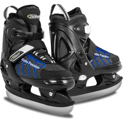 Image of Nattork Adjustable Adult Ice Skate for Men, Soft Padding and Reinforced Ankle Support Blue Hockey Skates