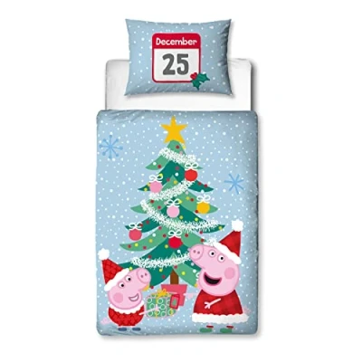 Image of Peppa Pig Santa Design Toddler Duvet Cover Set Reversible 2 Sided Bedding Including Matching Pillow Case