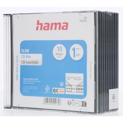Image of Hama 00051275 Slim CD Jewel Case, pack of 10, Transparent/Black