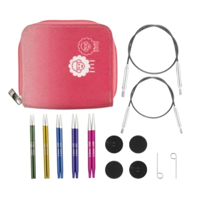 Image of KnitPro Zing Interchangeable Needle Set 5 x 10cm Circular Knitting Pin Pairs with Accessories Starter Set, Colour Coded for Beginners, Professionals &amp; Gift