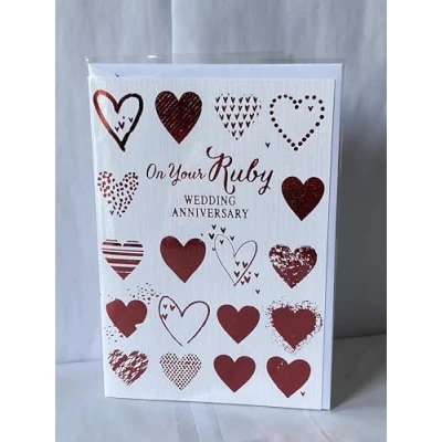 Image of On Your Ruby Wedding Anniversary 40 40th Card White/Red Hearts Foil Detail(SE29258)