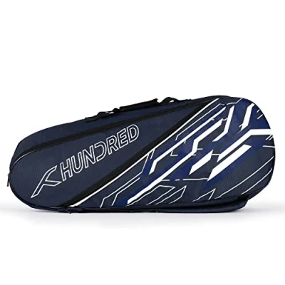 Image of HUNDRED Two Step Badminton and Tennis Racquet Kit Bag Material: Polyester Multiple Compartment with Side Pouch Easy Carry Handle Padded Back Straps Front Zipper Pocket (Navy, 6 in 1)