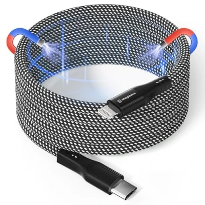 Image of Magtame Magnetic USB C to Lightning Cable Coiled, 1.5M MFi Certified USBC Braided, iPhone Fast Charging Cord for 14 13 12 11 Pro Max XR XS X 8 Plus SE Black