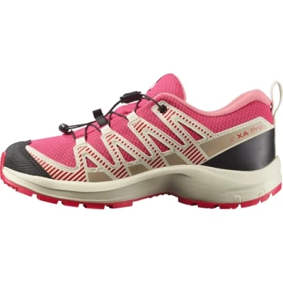 Image of Salomon XA PRO V8 Waterproof Unisex Hiking shoes for kids, Size: 12.5K, Rouge red/vanilla ice/flamingo pink Textile/synthetics