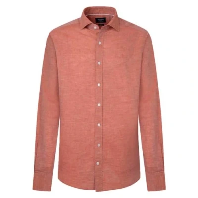 Image of Hackett London Men&#039;s Melange Cotton Linen Shirt, Orange (Rust Brown), XL