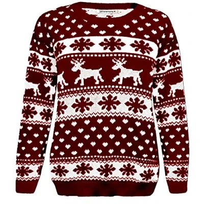 Image of janisramone® Kids Christmas Jumpers, Knitted Xmas Jumper for Boys, Crew Neck Unisex Sweater Top Novelty Pullover Long Sleeves Girls Reindeer Wine