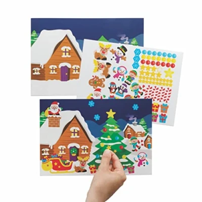 Image of Baker Ross FC180 Christmas Sticker Scene Kits Pack of 5, Kids Stickers, Make Your Own Cards, Ideal for Festive Arts and Crafts Projects