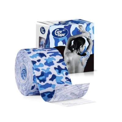 Image of CureTape Art Printed Uncut Kinesiology Tape 1 Roll 5cm x 5m Waterproof for Knee, Arm, Shoulder, Legs &amp; Muscles K With The Best Adhesion Injury Muscle Army Blue