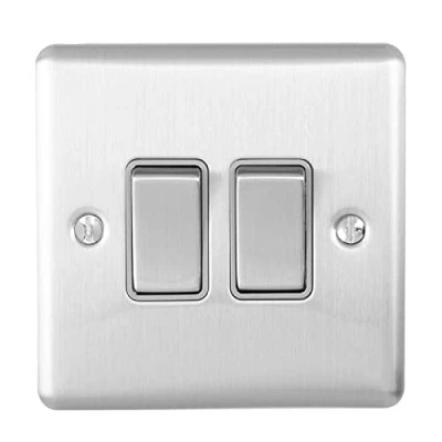 Image of Enhance Decorative 2 Gang Switch Satin Stainless Finish With Grey Trim