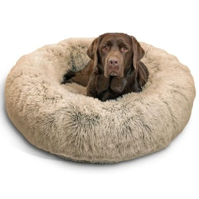 Image of Best Friends by Sheri The Original Calming Donut Cat and Dog Bed in Shag Fur Taupe, Large 36x36