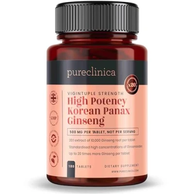 Image of Pureclinica High Potency Korean Panax Ginseng 10,000mg x 180 Tablets 6 Months Supply
