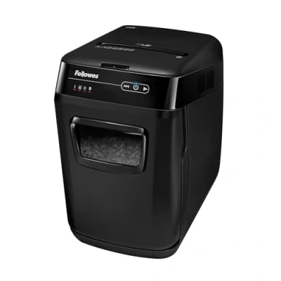 Image of Fellowes Paper Shredder for Office Use 150 Sheet Auto Feed, 8 Manual Feed Cross Cut AutoMax 150C Hybrid with Sleep Mode Feature &amp; 32L Bin High Security P4 Black