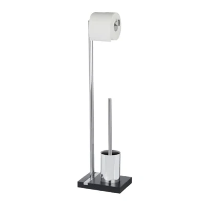 Image of Wenko 204601000 Toilet Brush / Roll Stand 20 x 74 15 cm Polyresin Chrome Noble Black