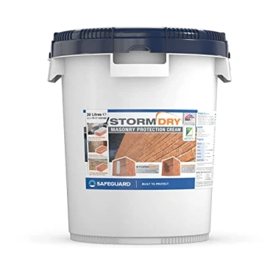 Image of Stormdry Masonry Waterproofing Cream (20 Litre) 25 Year BBA Approved Exterior Brick Sealer. Breathable, Colourless Brick, Concrete, Stone, Mortar, Sandstone &amp; Granite Waterproofer