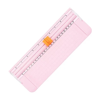 Image of A4 Paper Cutter Trimmer,Mini Portable Scrapbooking Tool with Security Safeguard and Side Ruler for Paper, Photos Labels (Pink)