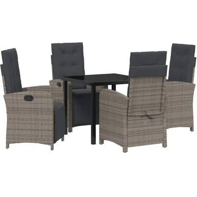 Image of vidaXL 5 Piece Garden Dining Set with Cushions Grey Poly Rattan