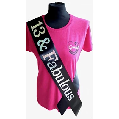 Image of Gemini Ribbons 13 and Fabulous Sash 13th Birthday Holographic 85th Party Womens Mens Gift