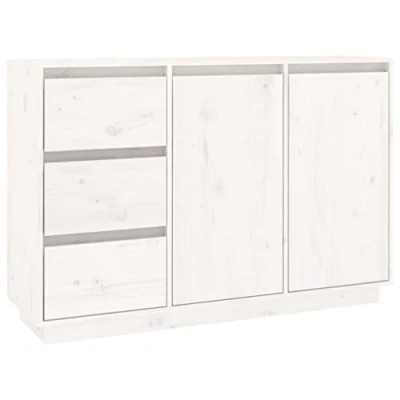 Image of vidaXL Solid Pine Wood Sideboard in White Spacious Interior, Ideal for Living Room Use, Perfect Storage and Decoration