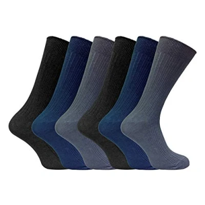 Image of 6 Pack Mens Thin Soft 100% Cotton Rich Breathable Coloured Ribbed Dress Socks (11 14 UK, SE002 BNG)