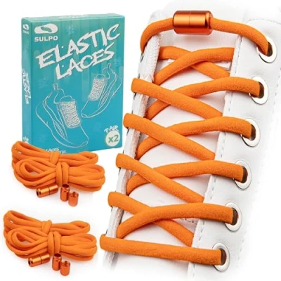 Image of SULPO 2 Pairs No Tie Elastic Shoelaces for Trainers, Kids and Adult Shoe, Easy Laces non Tying Brown