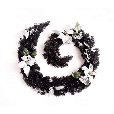 Image of Best Artificial Black Silver Decorated Christmas Garland (6ft)