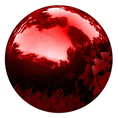 Image of HomDSim 20cm/8inch Diameter Gazing Globe Mirror Ball,Red Stainless Steel Polished Reflective Smooth Garden Sphere,Colorful and Shiny Addition to Any or Home