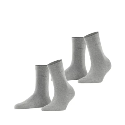Image of ESPRIT Women&#039;s Basic Easy 2 Pack W SO Cotton Plain Pairs Socks, Grey (Light Melange 3390), 2.5 5