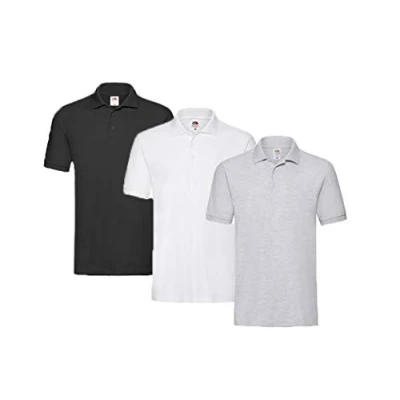 Image of Fruit of the Loom Men&#039;s Polo Shirt (Pack 3), Multicoloured (White/Black/Heather 30/36/94), XXXXL