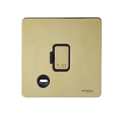 Image of Schneider Electric Ultimate Screwless Flat Plate Unswitched Fused Connection Unit, 13A, GU5400BPB, Polished Brass with Black Insert