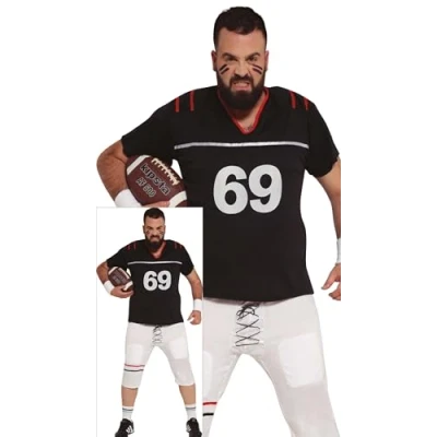 Image of FIESTAS GUIRCA Quarterback Fancy Dress Costume Teen (14 16 Years) Shirt and Trousers for Sports Parties Celebrations Ideal Halloween, Carnival Black White