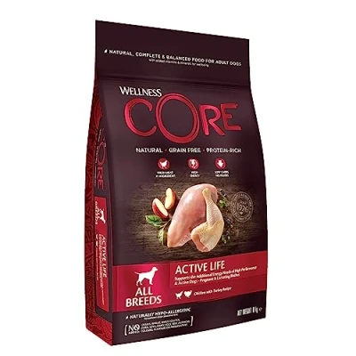 Image of Wellness CORE Adult Active Life, Dry Dog Food, Food Dry, Grain Free High Meat Content, Chicken &amp; Turkey, 10 kg