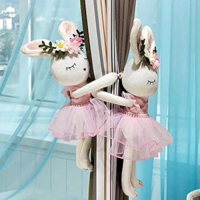 Image of 2Pcs Cartoon Curtain Buckle Tieback Animal Strap Hook Clip Tie back for Kids Child Nursery Room Window Decorations (Pink Rabbit), M