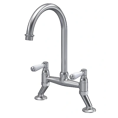 Image of nuie KB617 Kitchen Taps Traditional Bridge Mixer Tap with Lever Handles, 237mm, Brushed Nickel