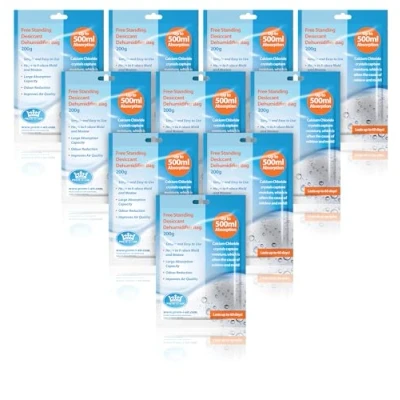 Image of Prem I Air Desiccant Moisture Absorber Drying Dehumidifier Reduces Damp, Humidity &amp; Condensation in Wardrobes, Cupboards, Home, Kitchen, Bedroom, Caravan, Office, Basement 500ml Absorption Pack of 10