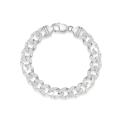 Image of Tuscany Silver Men&#039;s Sterling 12mm Flat Square Curb Bracelet of 20cm/8&quot;