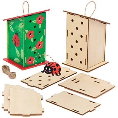 Image of Baker Ross AT884 Wooden Ladybird House Kits Pack of 2, For Kids Arts and Crafts Projects, Green