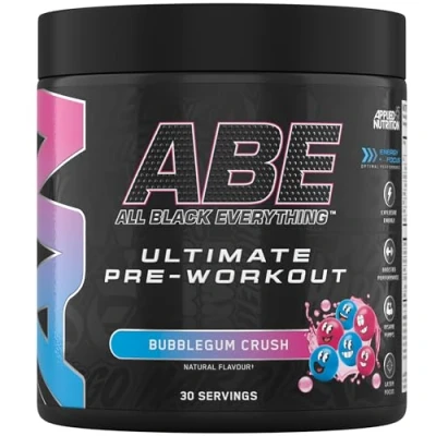 Image of Applied Nutrition ABE Pre Workout All Black Everything Powder, Energy &amp; Physical Performance with Citrulline, Creatine, Beta Alanine (375g 30 Servings) (Bubblegum Crush)