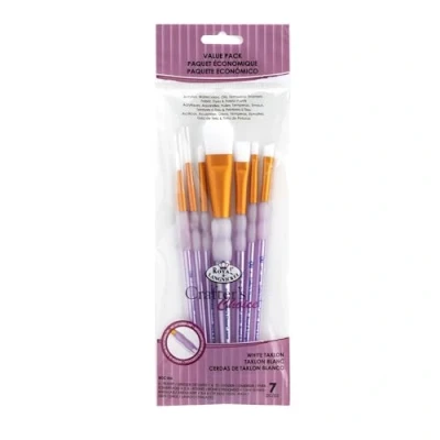 Image of Royal and Langnickel Crafter&#039;s Choice Oval Taklon Variety Brush Set White (Pack of 7)