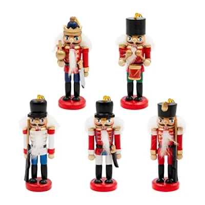 Image of Christmas Workshop 5pk Hanging Wooden Nutcrackers Red