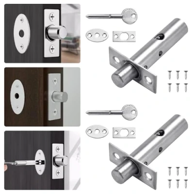 Image of 2 Pack Mortice Door Bolt with Star Key, ADERTOS Security Rack Stainless Steel Polished Dead Locks External Internal Lock Enhanced Protection for Doors Windows (Silver)