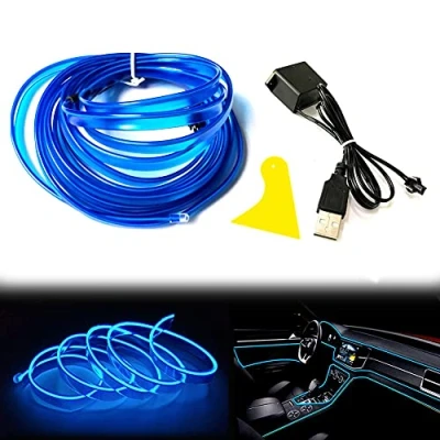 Image of Balabaxer El Wire Blue Interior Car LED Strip Lights, 10M Neon USB 5V with Fuse Protection for Automotive Decoration 6mm Sewing Edge…