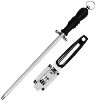Image of YBCCBY 25cm Professional Honing Steel, Knife Sharpener, Carbon Steel Sharpening Rod, Manual Sharpener for Kitchen Knives, Knives Rod Cooking Butchers