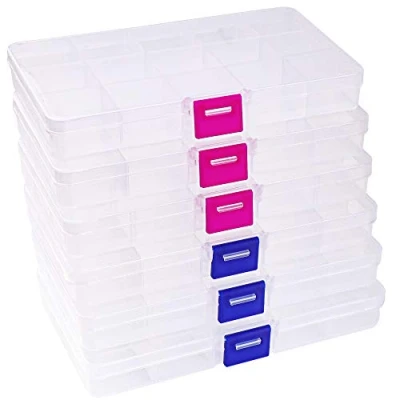Image of Lamondre 6 Pcs Jewellery Storage Box Bead Earring Organisers, Clear Plastic with 15 Grids Adjustable Dividers Containers