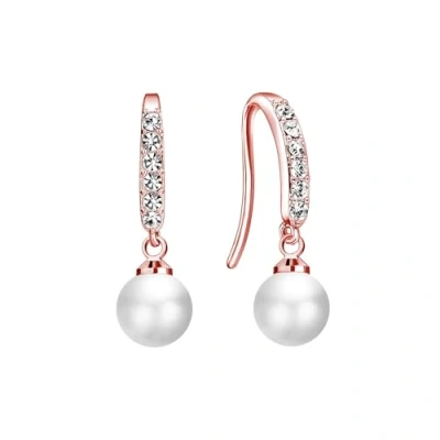 Image of Philip Jones Rose Gold Plated Pearl Drop Earrings Created with Zircondia® Crystals