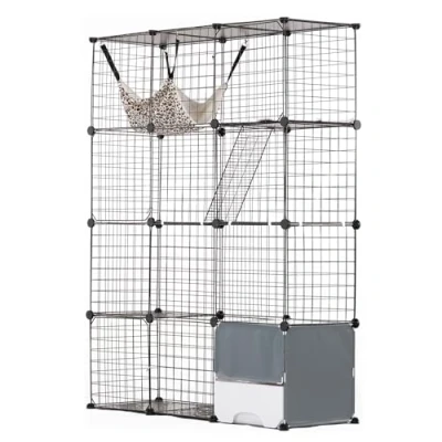 Image of VEVOR Large 4 tier Cat Cage, 41 x 14 55&quot;, Detachable Metal Wire Enclosure, with Litter Box Hammock Ramp ladders, Indoor &amp; Outdoor Crate Exercise Place Ideal for Kitty, Small Animals, Black