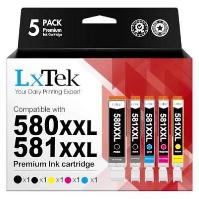 Image of LxTek 580XXL 581XXL Ink Cartridge Replacement for Canon PGI 580 CLI 581 Compatible Pixma TS6250 TS6350 TS8250 TS6351 TS6251 TS705 TS8550 TS5150 TS8500 TS8252 TS9150 TS9155, 5 Pack
